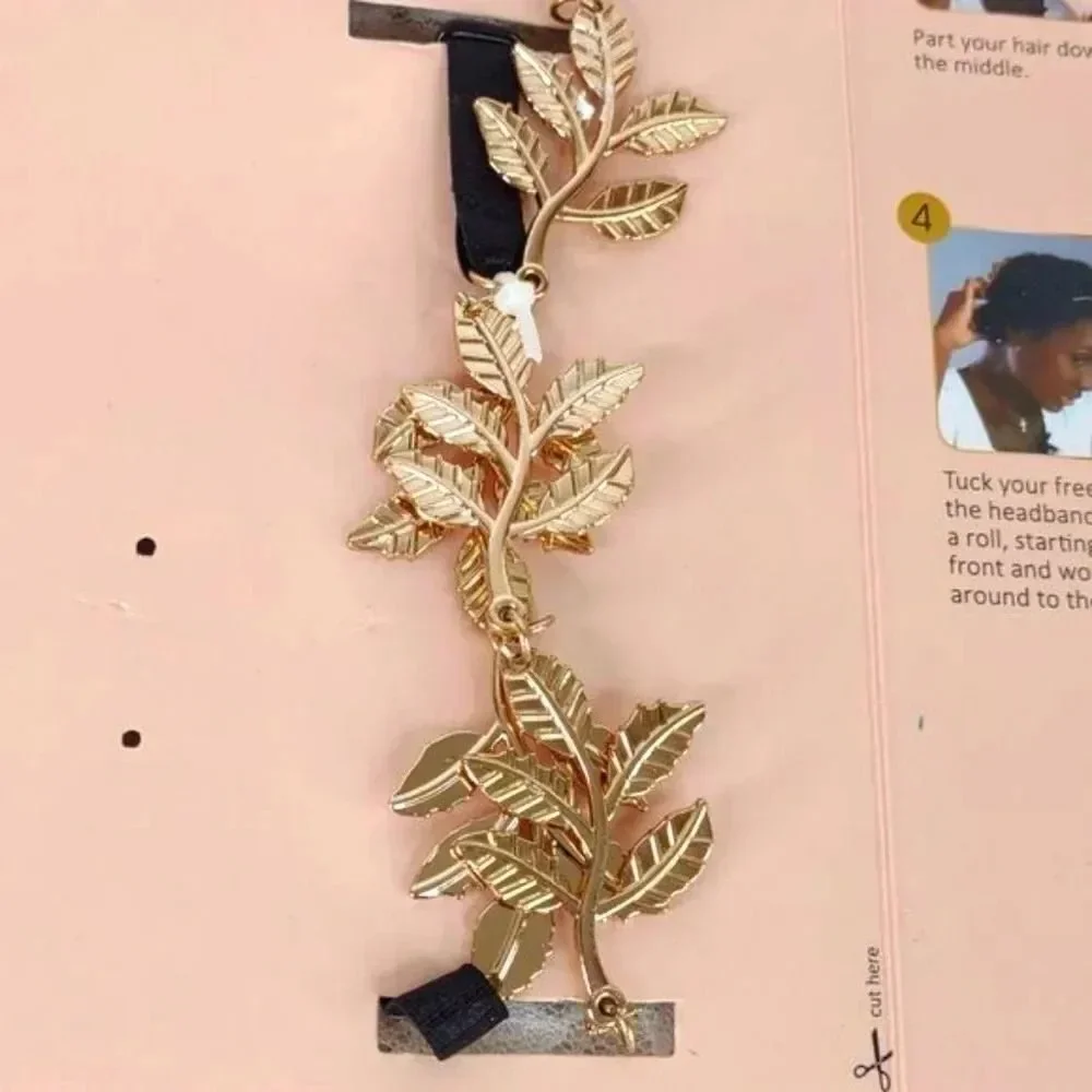 Headband Gold Leaves Adjustable Head band Coilz & Curlz NWT